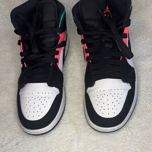 Jordan Black, Pink, and White High-Top Sneakers
